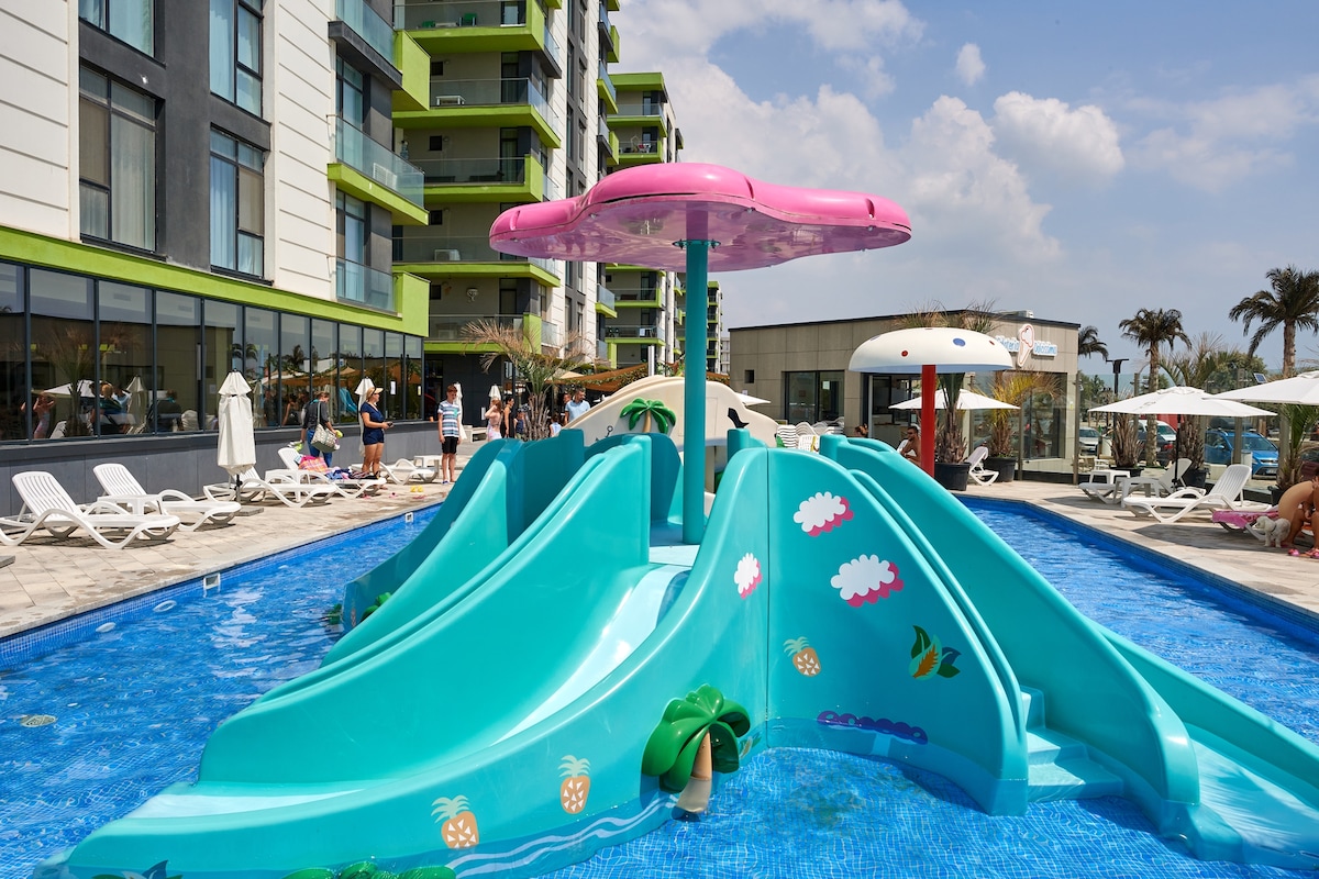 Eviana Sea View Apartment- Spa &pools beach resort — Apartament — închiriere de vacanță cu vedere la mare în Alezzi Beach Resort, Mamaia Nord, Constanța, România — fotografia 6 a proprietății | Aqua Vista Rentals